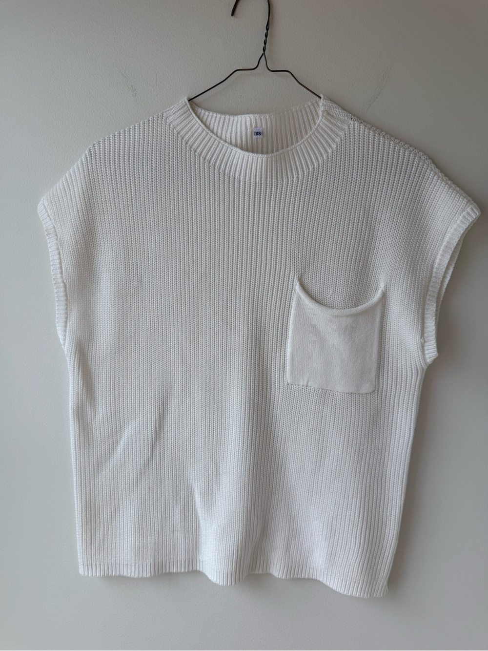 Minimalist White Knit Pocket Sweater Top